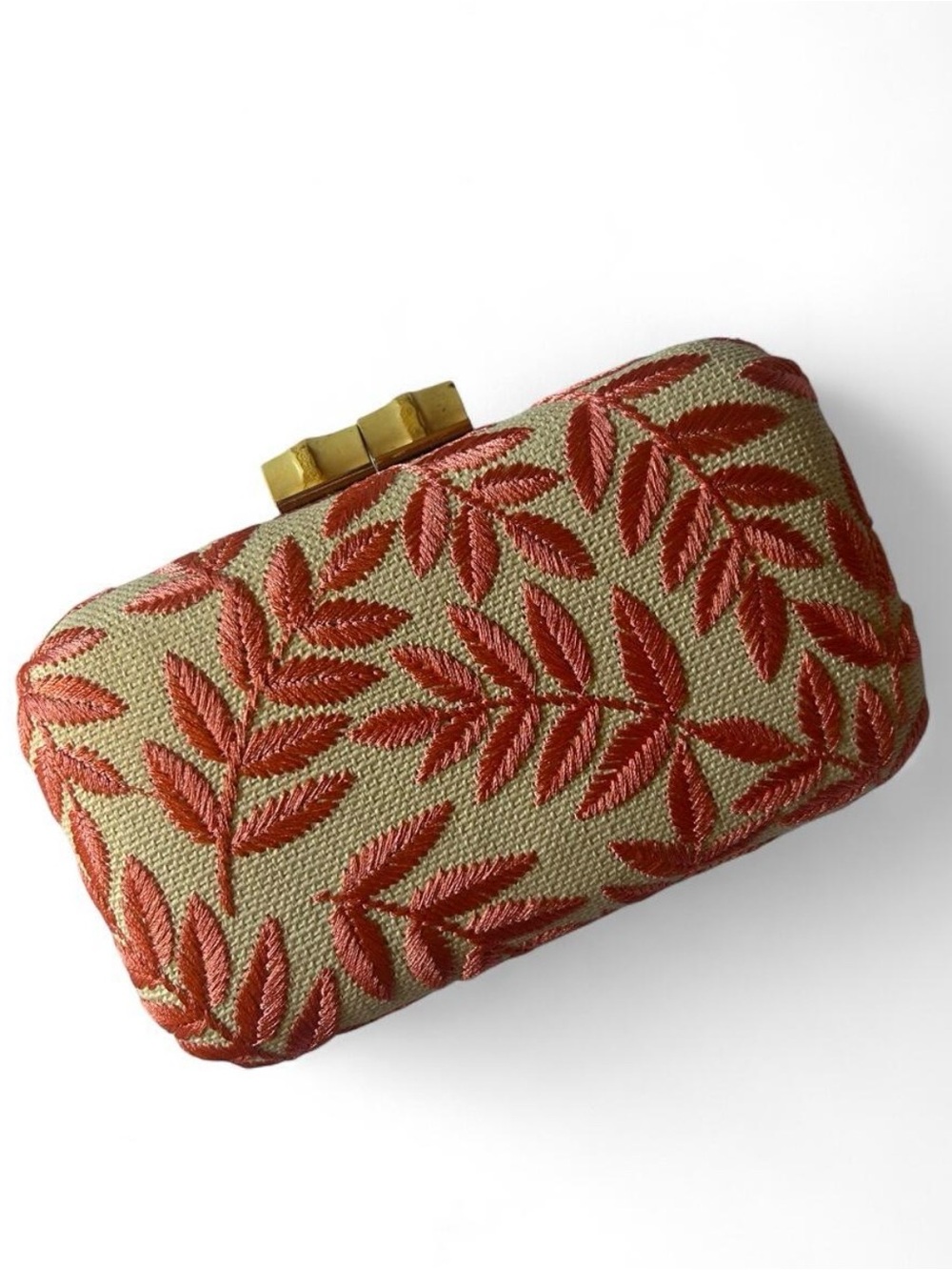 Haute Hippie Gold Clutch with Orange Leaf Embroidery - Picture 3 of 5